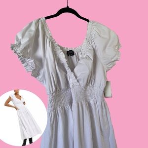 Danielle Bernstein Dress White Poplin Maxi Puff Sleeve